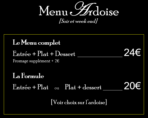 Nos menus Restaurant Le Mottet